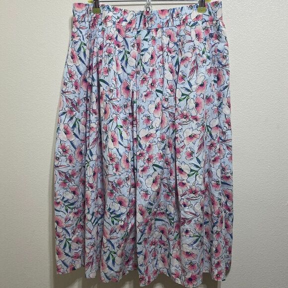 TOMMY HILFIGER Women's Floral Elastic Waist Midi Wear To Work A-Line XL Skirt - Picture 2 of 12